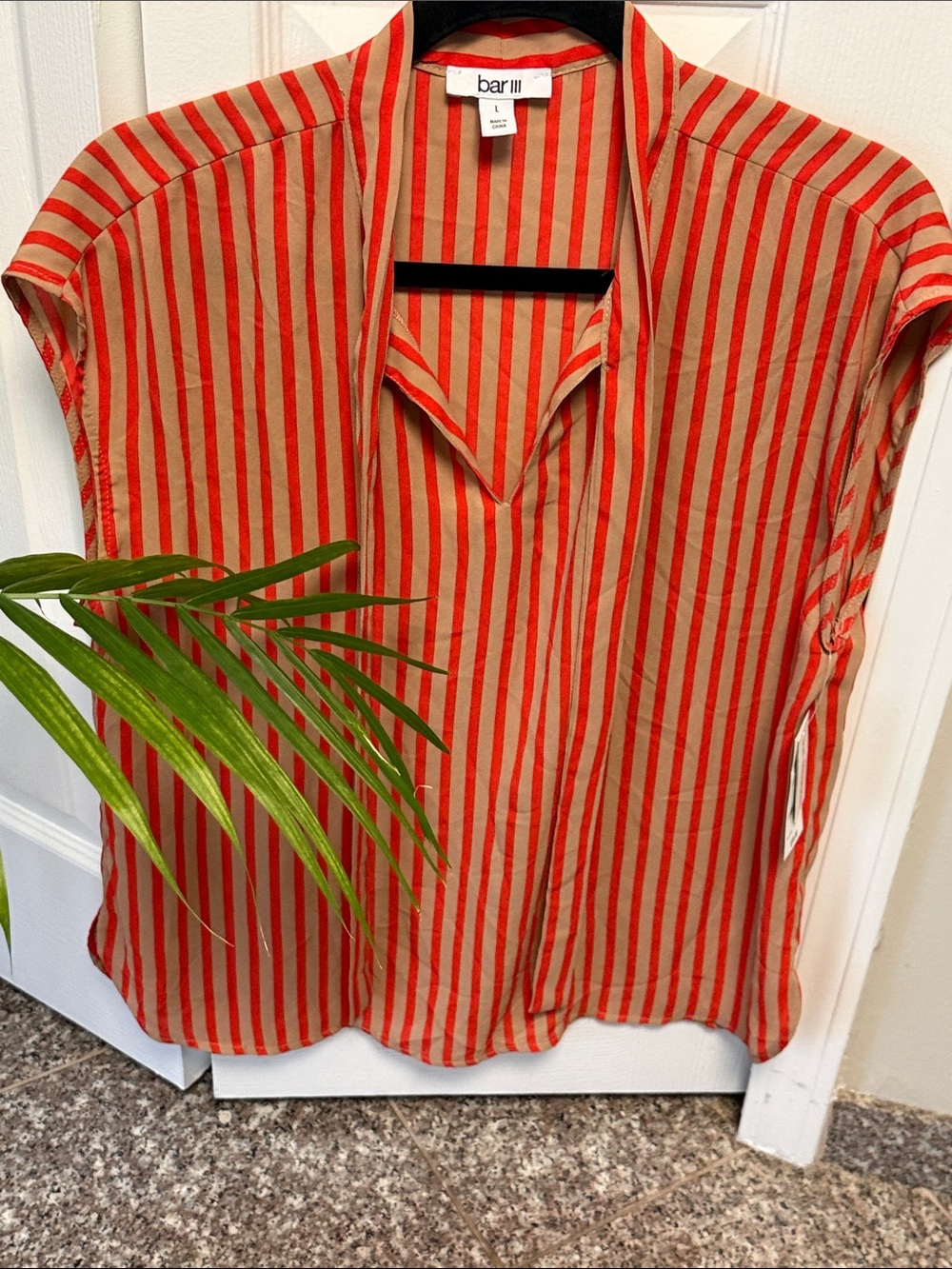 Bar III Red and Tan Striped V-Neck Tunic